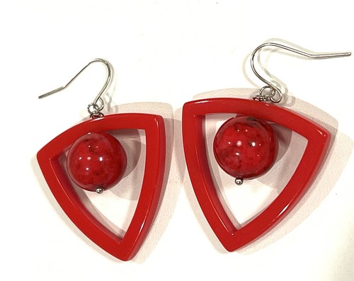 Vtg red earrings acrylic - red,