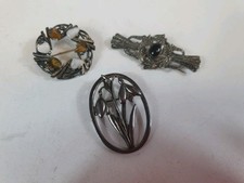 Small Bundle Of 3 Vintage Broaches-Agate, Faux Marcasite, Snowdrop