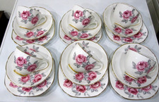 VINTAGE PINK ROSE DUTCHESS/DIAMOND X 6 TEA  CUPS,SAUCERS & PLATES UNUSED