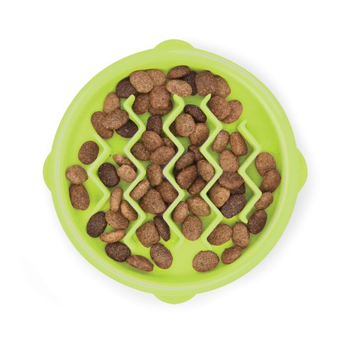 Green kitty slow feeder bowl - green,