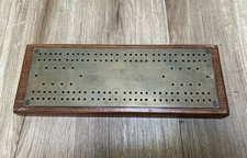 Antique brass and oak cribbage