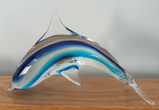 Laguna Murano Clear Blue Glass Dolphin Paperweight free standing 20cm 8" long