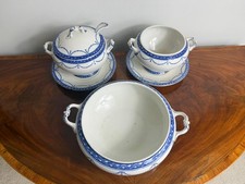 Antique Ridgway Sheraton Blue & White Tureen Set–Victorian Earthenware, England