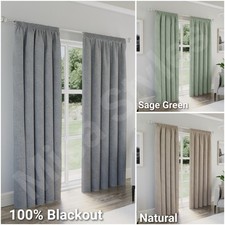 100% BLACKOUT THERMAL CURTAINS DALLAS 3" PENCIL PLEAT TAPE TOP PAIR READY MADE
