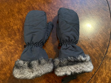 CRANE GIRLS AGE 15-16 THICK NAVY BLUE GLOVES WITH FAUX FUR HEM