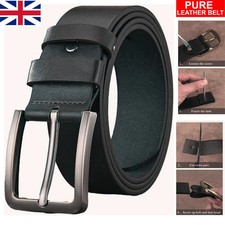 Mens Leather Genuine Belt Belts New Buckle Real For Trouser Jeans Black Brown UK