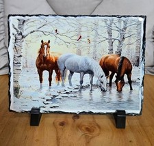 horses snow Photo Rock Slate