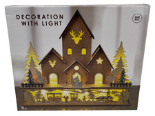 Wooden LED Christmas Church Village Scene Light Up Decoration Ornament D18 O880
