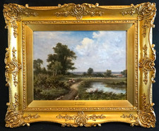 WILLIAM LANGLEY 1852-1922 LADIES RESTING near WOKING SURREY ANTIQUE OIL PAINTING