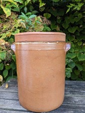 Vintage Extra Large French Handmade Salt Glazed Stoneware Confit Pot with Lid