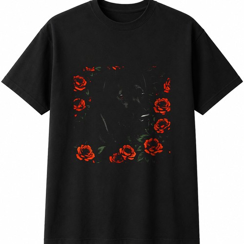 Patterdale terrier with roses - terrier,