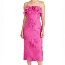$545 NWOT Pink ML Monique Lhuillier “Cynthia” Floral Jacquard Midi Dress Sz 4