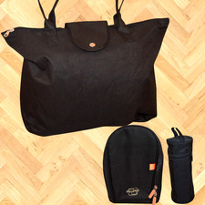 £45 UNIVERSAL BLACK BABY CHANGING BAG + POCAPOD + BOTTLE BAG M&P BUGABOO ICANDY