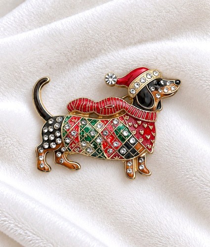 Christmas dachshund dog brooch - christmas,