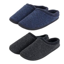Mens Slippers Mule Style Cosy Fleece Lining Knitted Upper Tough Sole Non-Slip
