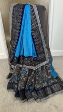 Silver Grey And Blue Net Saree
