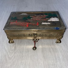 ANTIQUE JAPANESE METAL MUSICAL JEWELLERY BOX WITH KEY & HALLMARK 