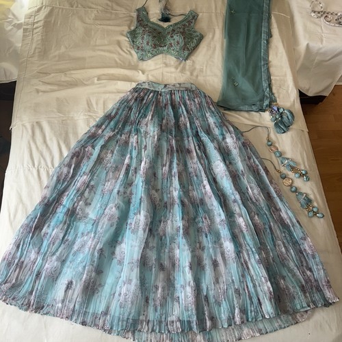 Aqua mint floral - aqua, lehenga