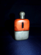 Vintage James Dixon 3/32 pt   Hip Flask,   Brown Leather Bound Glass,  Screw Cap