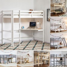 Bunk Bed Triple Sleeper Loft Cabin Bed Solid Pine Wood Frame Desk Kids 3FT 4FT6