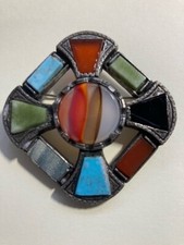 Large Vintage Signed MIRACLE Celtic Scottish Multi Stone BROOCH Pin Jewellery