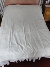 Antique Large Cream Damask table cloth / Bed cover thick heavy weight material 