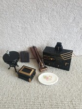Vintage Dolls House Job Lot Of Metal And Wooden Items  Miniature Bible ,Plate .