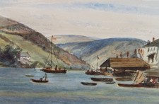 Original Watercolour on Paper, 'Village with boats', Circa 1890
