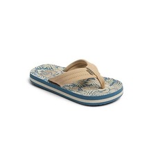 REEF - Kids AHI Flip Flops - Blue/Tan Palm - Boys Casual Beach/Summer Sandals