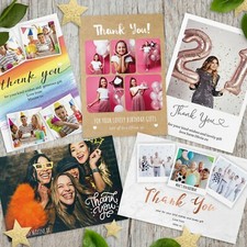 Personalised Photo Birthday Thank You Cards - All ages 16th, 21st, 30th (H7) 