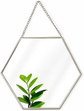 Hexagon Hanging Wall Mirror 24 centimetres with Metal Rim and Chain - Modern Ho