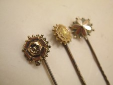 Antique Lot Victorian Stick Pin For Tie Cravat Lapel Yellow Metal No Gold Marks