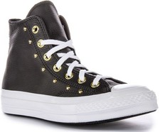 Converse A06809C Chuck 70 Hi Studded Leather Women Trainer Black Gold UK 3 - 8