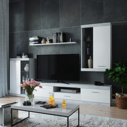 White concrete grey stand - grey, tv