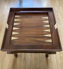 Indian Carved Rosewood Brass Inlaid Chess,Backgammon Table  52cm Pieces Included