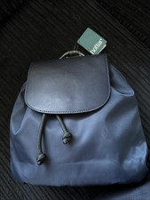 Hotter Navy Blue Faux Leather Rucksack Backpack Canvas Handbag with Drawstring