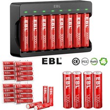 EBL Rechargeable AAA Li-ion Battery 1200mwh AA 3000mwh Lithium Batteries/Charger