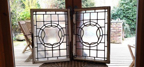 Pair vintage leaded glass - pair,