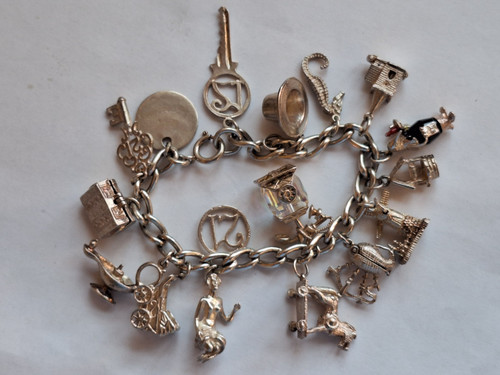Sterling silver charm bracelet - sterling,