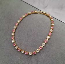 Vintage Pink & White Rhinestone Tennis Bracelet Sparkle Single Strand Cup Chain