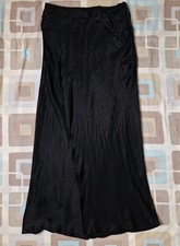 Zara Black Satin Elasticated Midi Skirt - Size L (12 / 14)