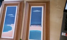 M. Wiscombe Wooden Framed Prints Beach Huts Seaside Sea x2, art artwork