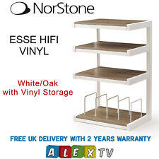 Norstone ESSE White HiFi Rack with Oak Shelves and Vinyl Storage Hi-Fi Stand