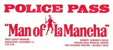 Police Pass Dec 13 1972 MAN OF LA MANCHA West Coast Premiere Movie Ticket