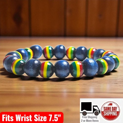Blue wood rasta beads - rasta,