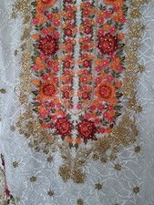 Indian Churidar dress set white organsa sequence embroidery work M size,