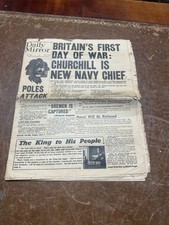 Original Authentic The daily Mirror Sept 4 1939 Newspaper. The Day WW2 Began
