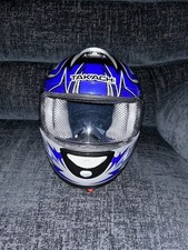 Takachi 135X full faced motorbike helmet, blue/silver, extra small, unworn