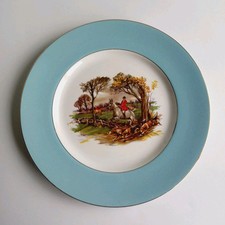 W H Grindley Staffordshire England Ironstone White Satin Hunting Plate NOTE