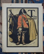 Original 1898 William Nicholson Alphabet Print NOT a REPRINT/  T  for Trumpeter